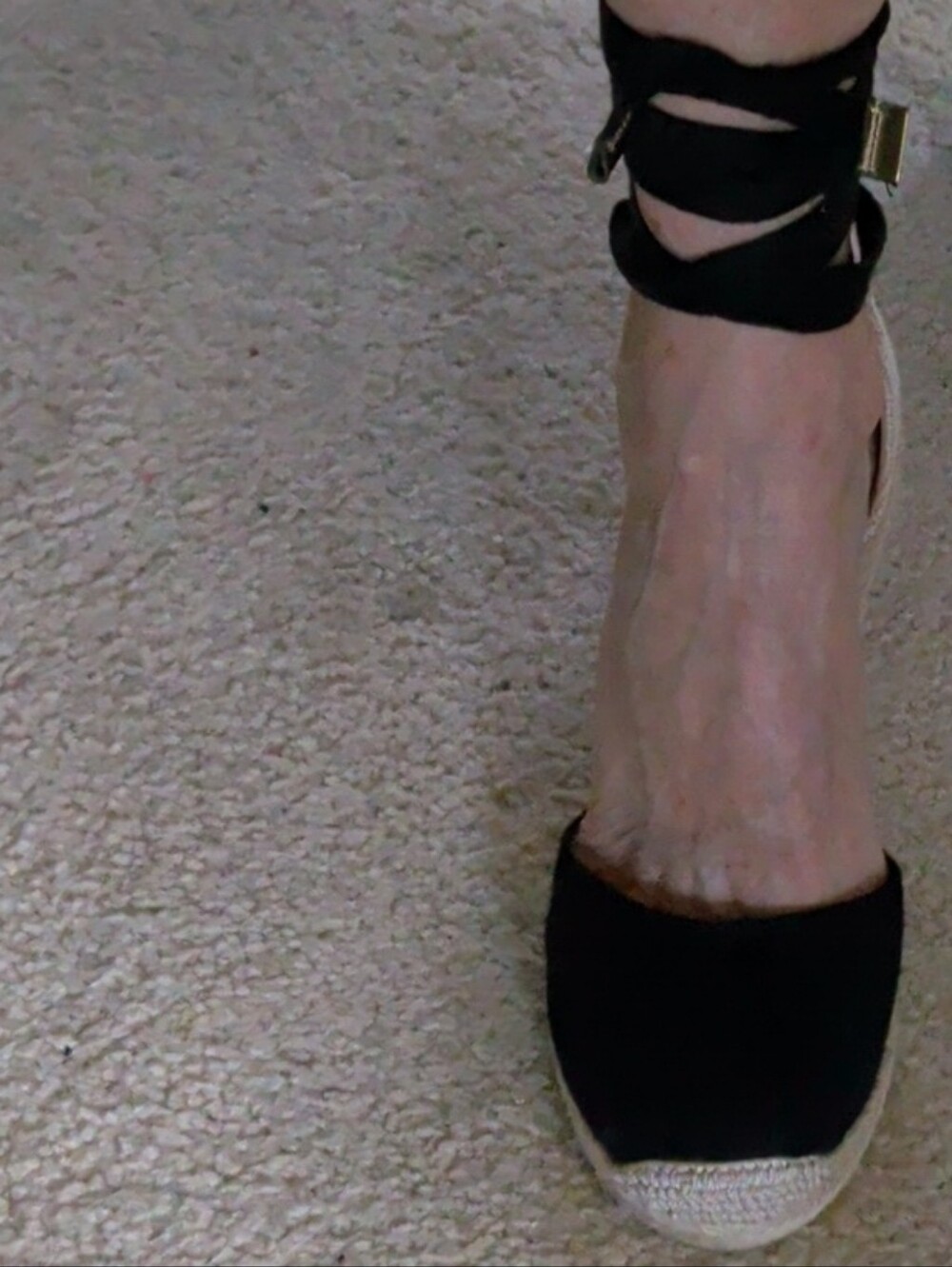 JF Black Ankle-Tie Espadrille Heel